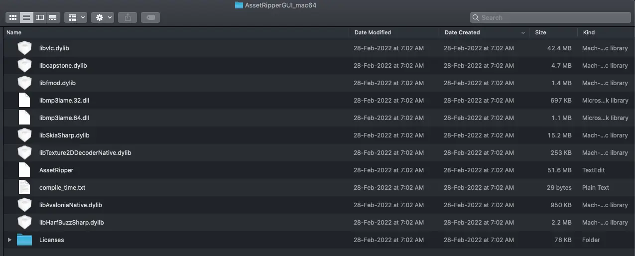 Official AssetRipper macOS extracted application folder screenshot