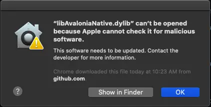 Official AssetRipper macOS Gatekeeper warning screenshot