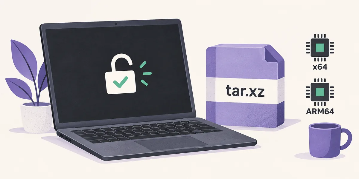 Editorial illustration of the AssetRipper Linux workflow from tar.xz archive to Unity output