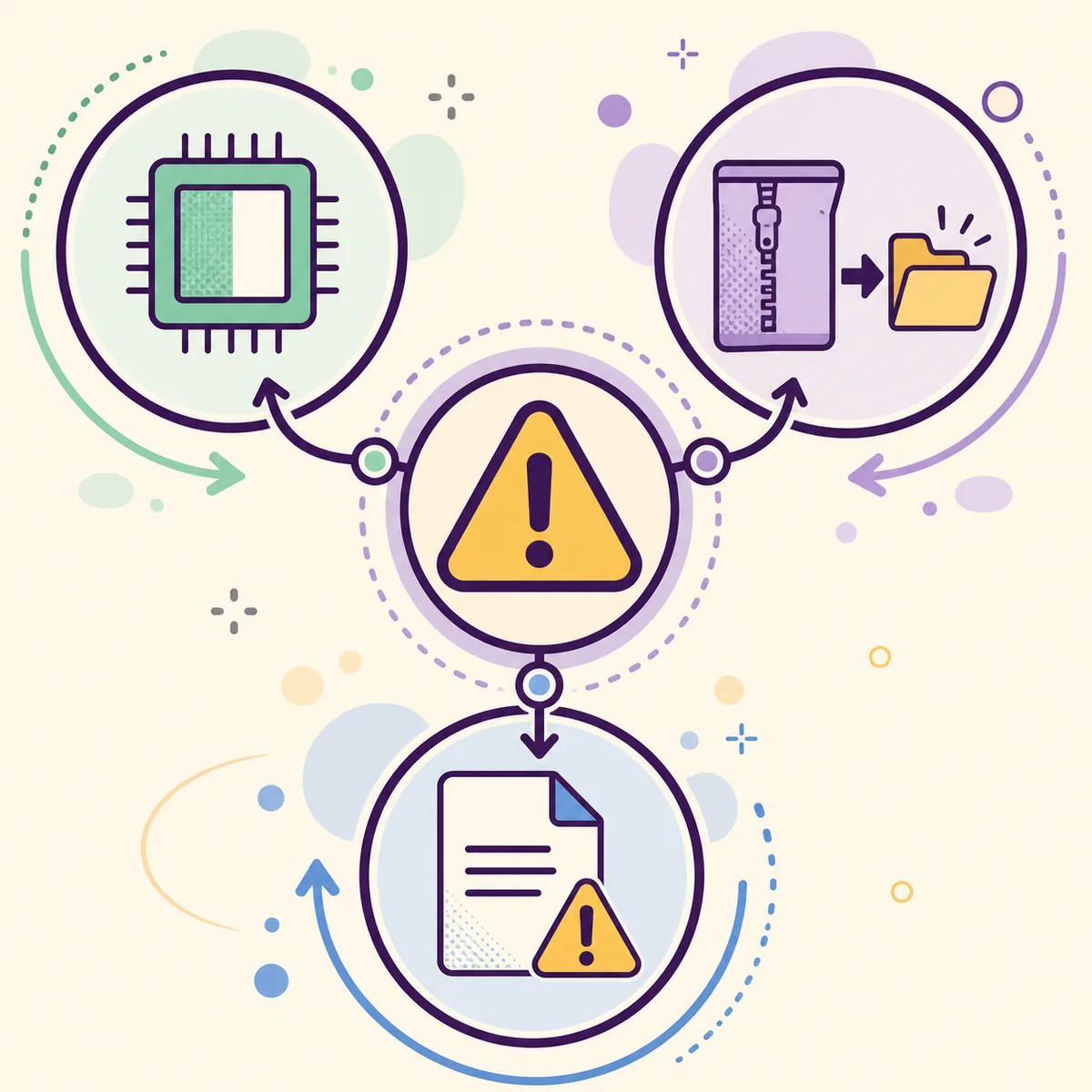 Editorial troubleshooting flow for Windows architecture, extraction, and input checks